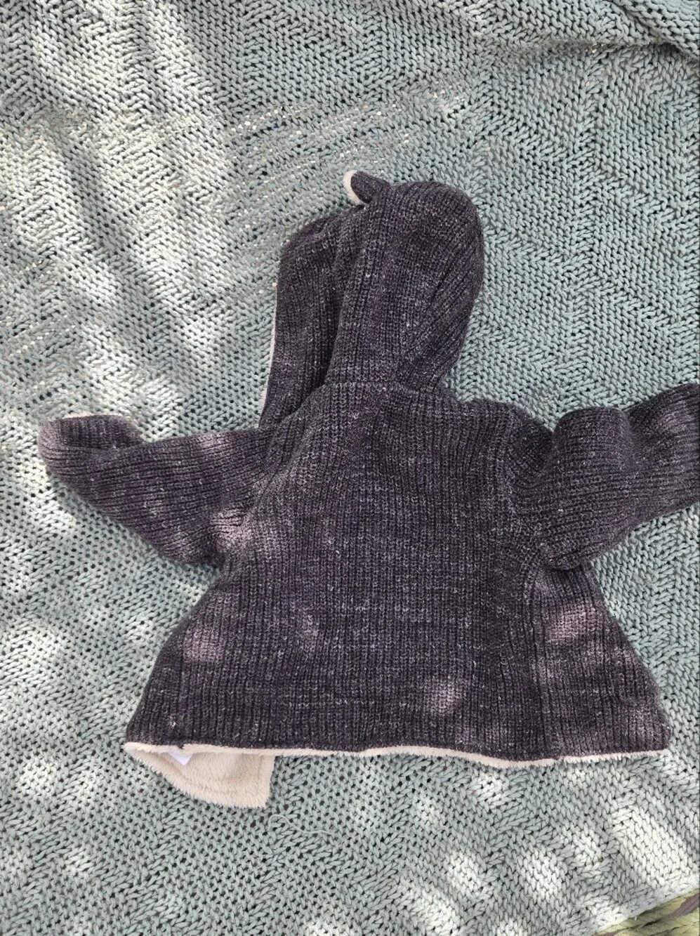 GAP Kids Charcoal Hooded Knit Jacket with Cream Sherpa Lining
